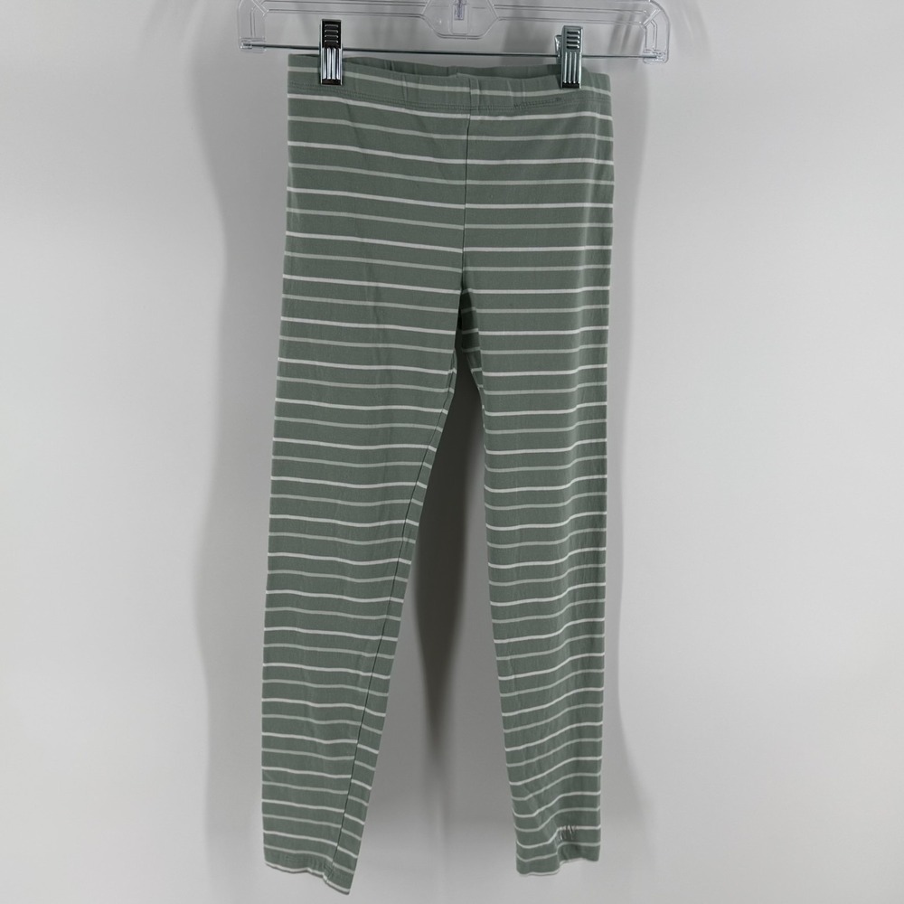 Dkny Ankle Leggings Girls Large 12 Sage Green White Striped Cotton Stretch Yoga